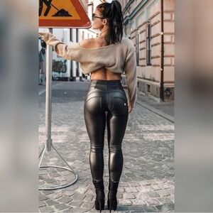 High Waist Fleece Lined Vegan Leather Pants